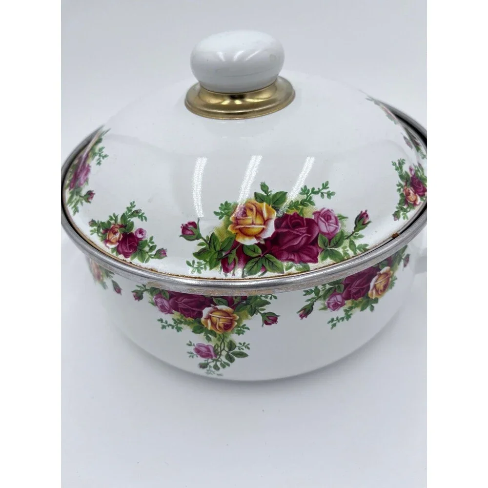 Vintage Royal Albert Old Country Roses Enamel Lidded Casserole Pot Germany Prinz